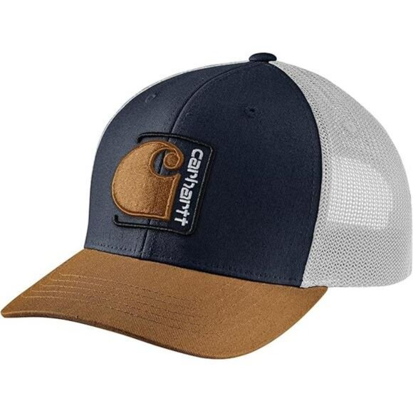 Men's Canvas Mesh Trucker Hat Snapback Cap Adjustable High Profile Hat - Picture 3 of 3